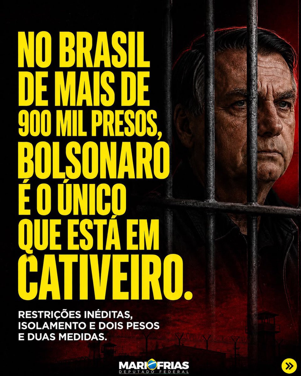 mfriasoficial's tweet photo. Dos mais de 900 mil presos no Brasil, Bolsonaro é o único submetido a um verdadeiro cativeiro político. https://t.co/jZRj2FSpBr