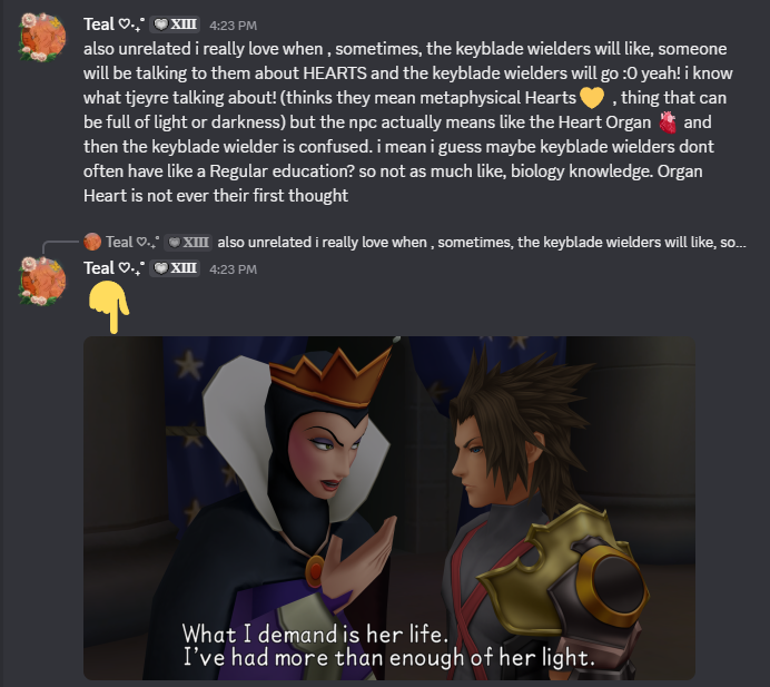 MyHorseMeat's tweet photo. evil queen: get me her heart 🫀
terra: her heart? 💛
evil queen: NO. KILL HER. https://t.co/D1omhMGxDq
