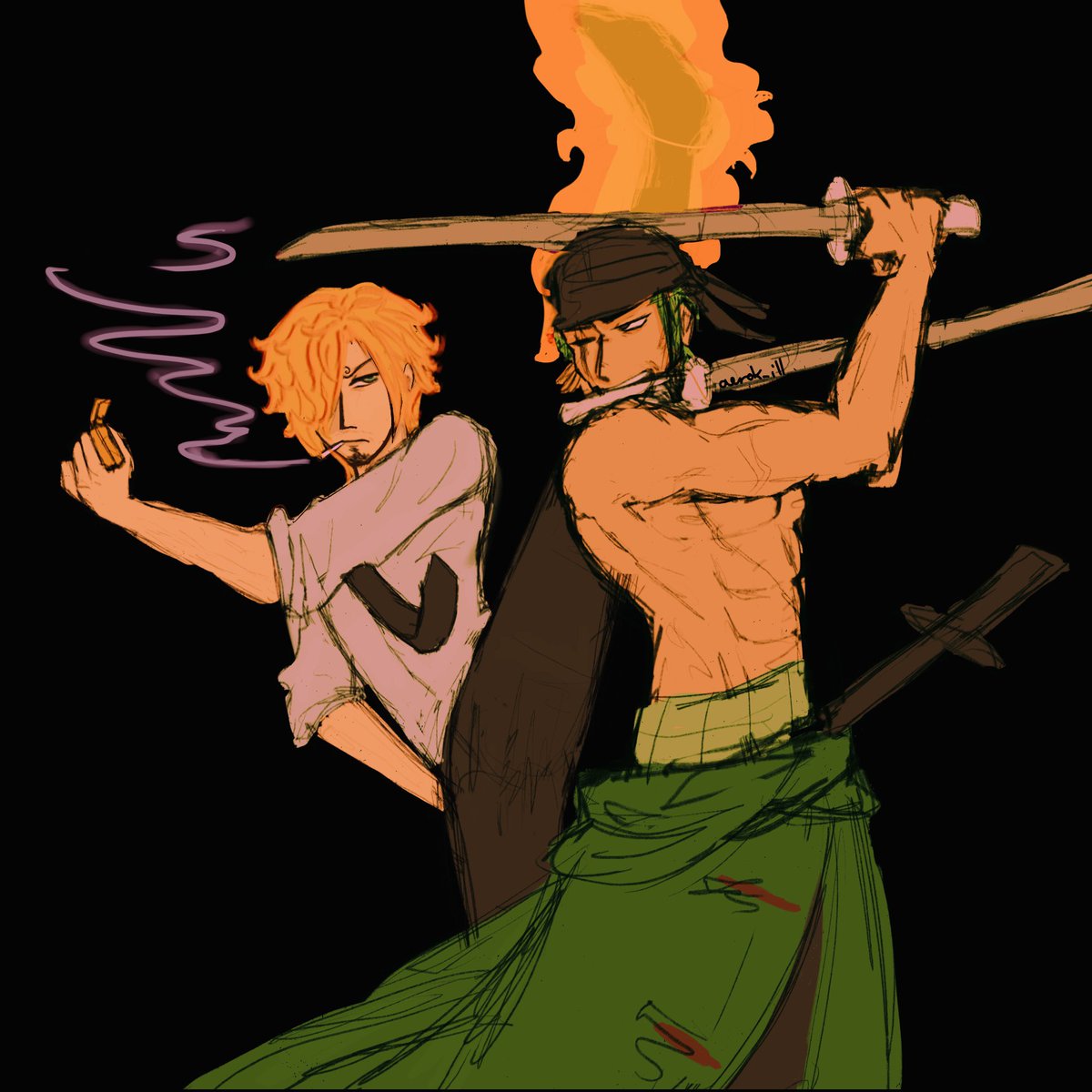 aerok_ill's tweet photo. An older Zosan I drew a while back, I’m cooking up a new one and will post it soon! Thanks for the support on my last post!💚🩵 #zosan #zoro #sanji #onepiece #sanzo https://t.co/xnHRBQezZi
