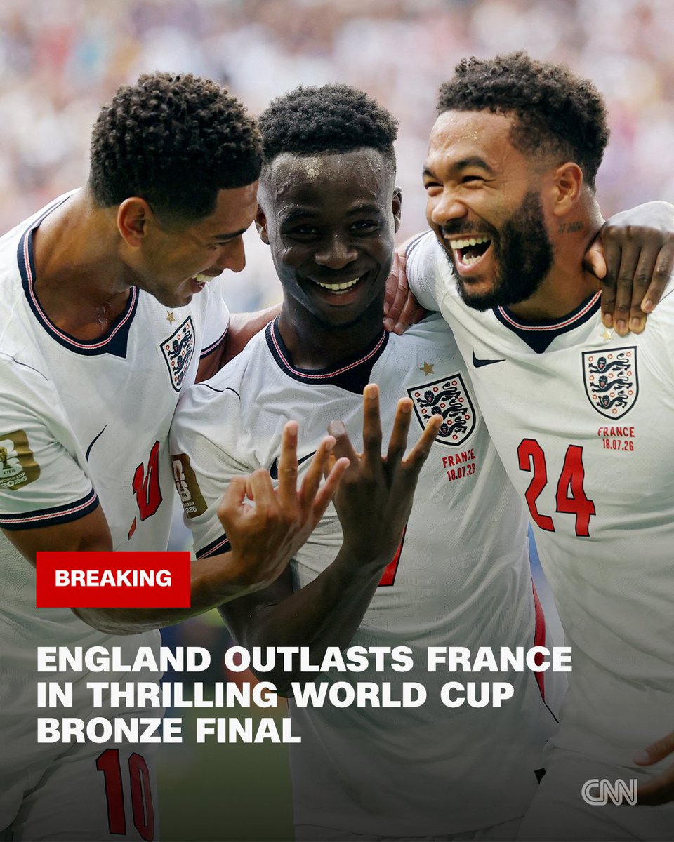 cnni's tweet photo. England has defeated France 6-4 to take third place at the World Cup, the country's best finish in 60 years. https://t.co/eQd4HeiZeX https://t.co/gwNjk8Zd6u