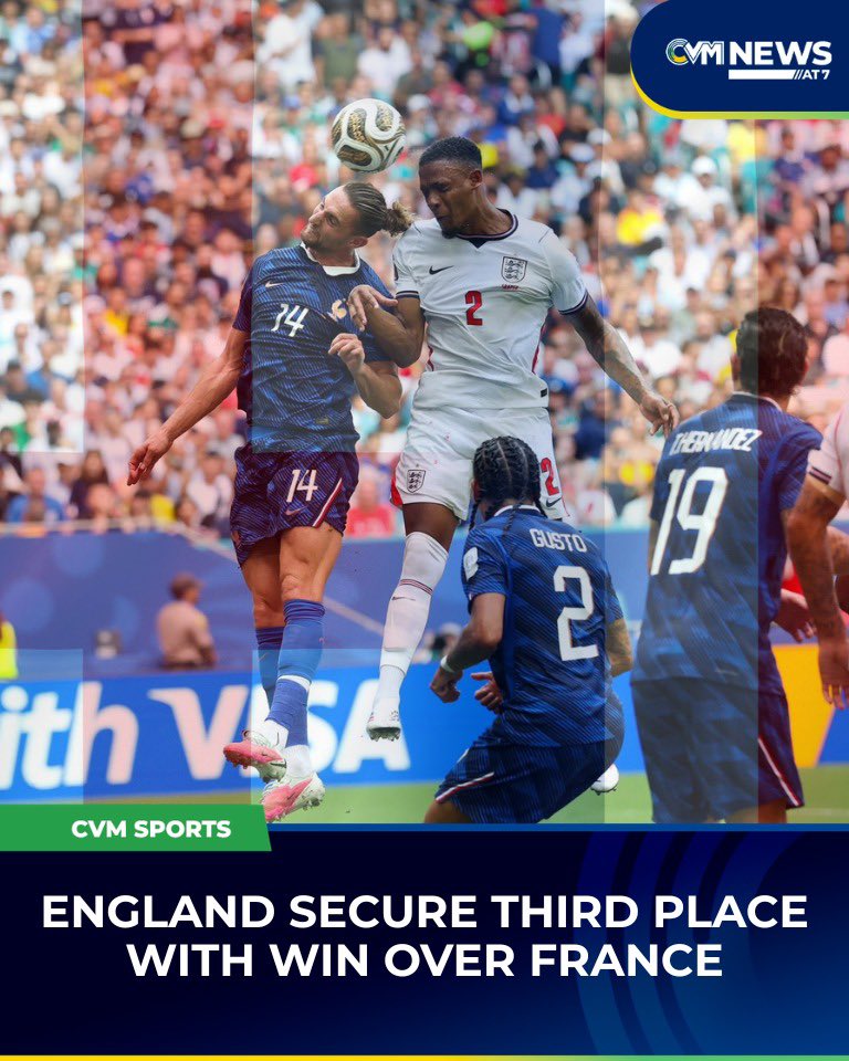 CVMTV's tweet photo. England have claimed the bronze medal at the FIFA World Cup after defeating France 6–4 in the third-place play-off.

Jude Bellingham sealed the victory, extending England’s lead.

The match was played at  Miami’s Hard Rock Stadium.

More to come in our newscast.

#CVMSports https://t.co/MxxP2qJrWJ