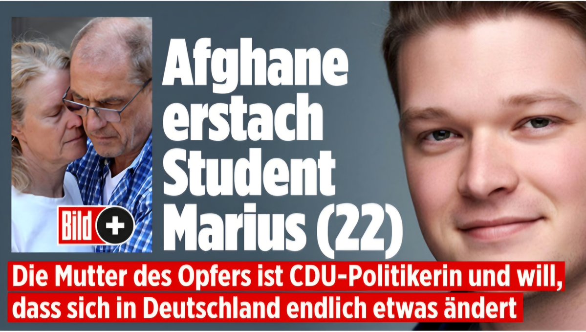 LilitThyra's tweet photo. Erst, wenn es sie selbst trifft, soll sich etwas ändern! 

Student Marius Dick wird von einem gleichaltrigen Afghanen erstochen! 

Seine Mutter ist eine CDU-Politikerin, die nun möchte, dass sich in Deutschland etwas ändert! https://t.co/MlFmwuzEAB
