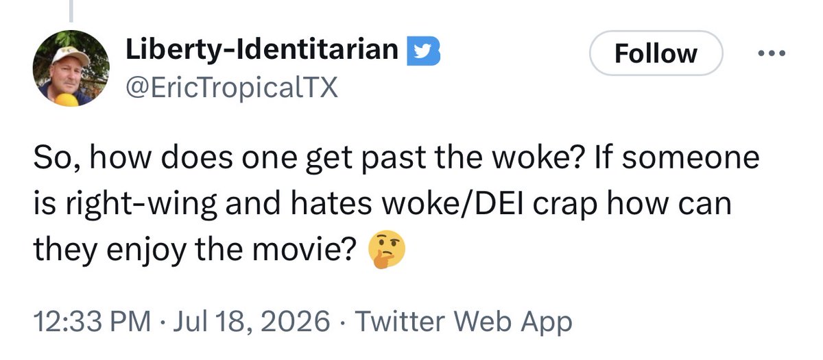 zakiscorner's tweet photo. Absolutely hilarious seeing folks like this guy just crashing out over #TheOdyssey. 😂 https://t.co/yUnbjoImwB