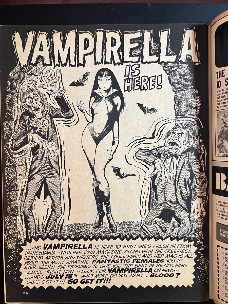 marketagent007's tweet photo. Creepy #29 (Warren Publishing, Sep. 1969). Story: Archie Goodwin. Cover: Vic Prezio. Art: Ernie Colón &amp; Jerry Grandenetti. Features Vampirella's 1st comic book appearance in a back-cover teaser ad. She soon evolved from horror host to vampire-hunting superheroine. https://t.co/nbItrgIPaq