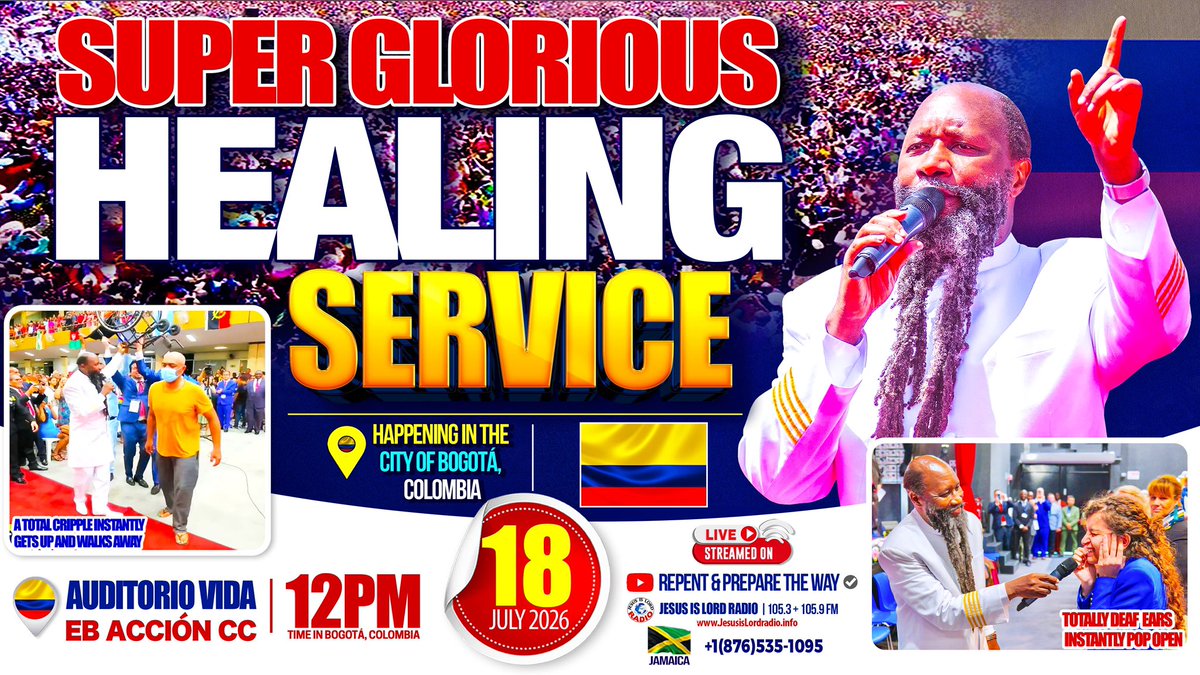 PstRwatkin's tweet photo. Jamaica The healing anointing is pouring in Columbia because The end time Two PROPHETS are MINISTERING in a healing Service there

#JesusTheMasterHealer https://t.co/chebtE9jjO