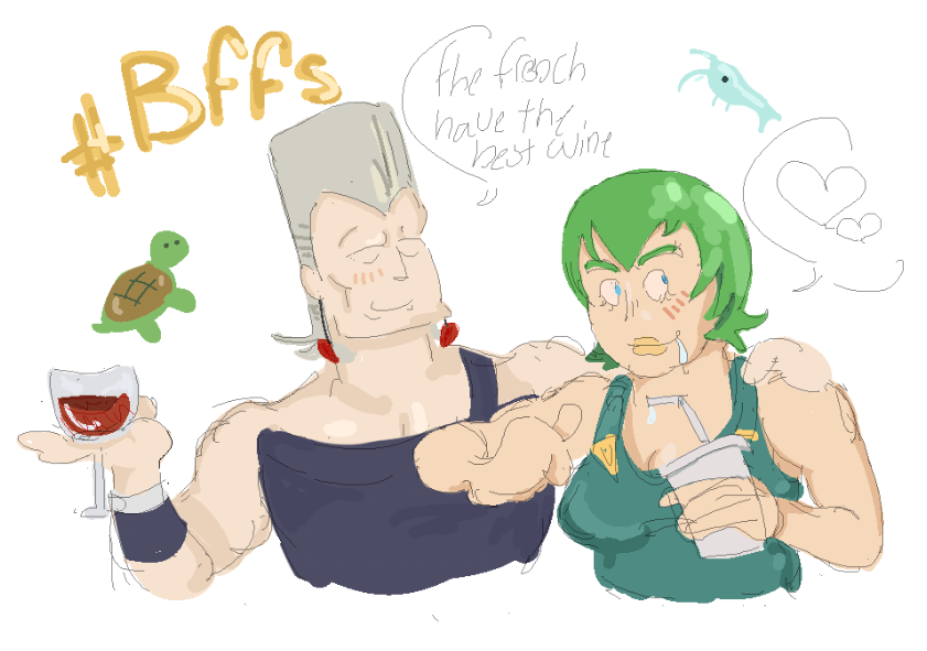cod_fishe's tweet photo. Polnareff and FF doodle. My aquatic friends. A duo I fucking Made Up genuinely. https://t.co/3BFavOeOk4