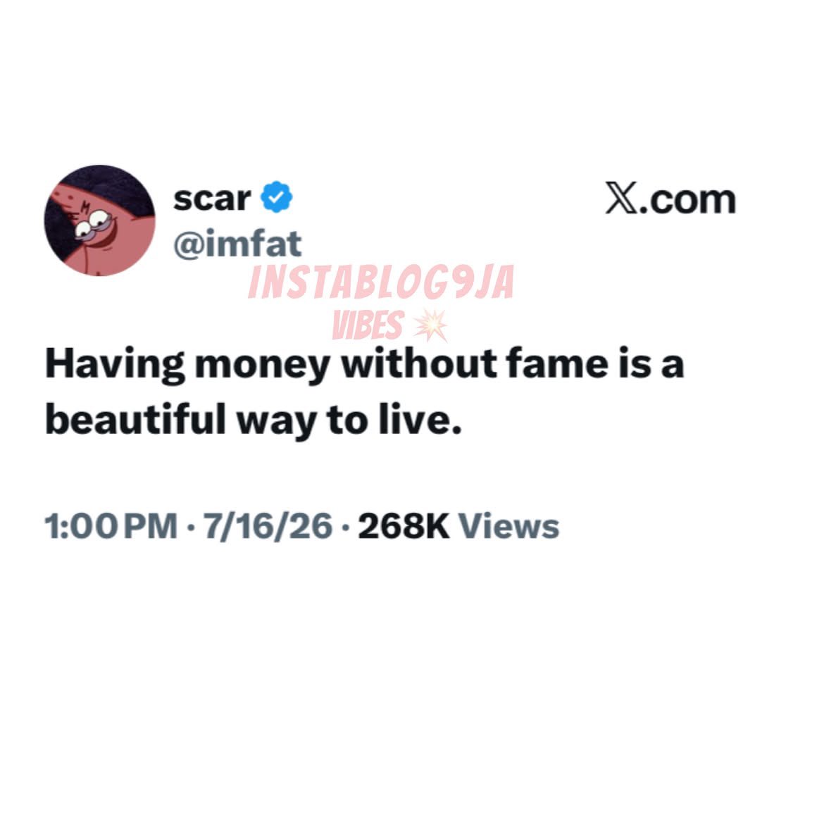 instablog9ja's tweet photo. Having money without fame is a beautiful way to live. Do you agree? 💭💰 https://t.co/Louqjm3Kvd