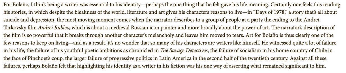 Aatif_Rashid's tweet photo. I wrote a piece years ago on Bolaño—here’s a paragraph from it, emphasizing his depiction of failure and his interest in writing about writers, which I think makes him really appealing to writers today. https://t.co/ik2EaoRBxE