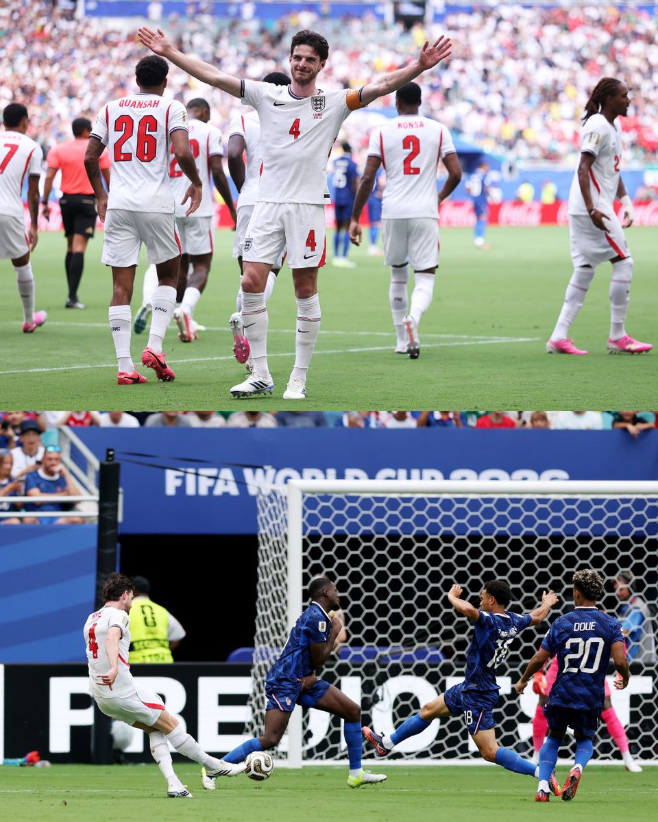 USATODAY's tweet photo. England's attack stayed red-hot as Declan Rice scored in the 3rd minute, blasting a right-footed shot past France for a 1-0 lead.

🔗: https://t.co/UNo8OXSp4Z

📷: Luke Hales, Buda Mendes/Getty Images

#declanrice #worldcup #FRAENG #FIFAWorldCup #FIFAWorldCup2026 https://t.co/adqZd7gV0R