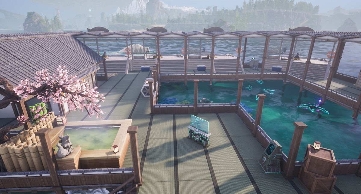MythkaGO's tweet photo. Palworld fishing village. Just for fishing up recourses using 7 Large ponds. Find it a good way to get Ancient Civilization Cores, coins and Coralum Ore https://t.co/uAuBSSH0Jh