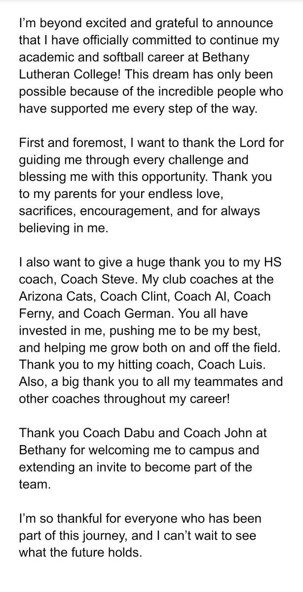 AddisonRogers27's tweet photo. @BLCvikings @BLCWSoftball  @AJP_77_ @lrvlza @loriburkhart @ExtraInningSB @AZinthecircle @IHartFastpitch 

I am beyond excited to announce that my college search is over and  I have verbally committed to @BLCWSoftball in Mankato, MN! All my thank you's are attached. 😀 https://t.co/Dyhd7yrkvn