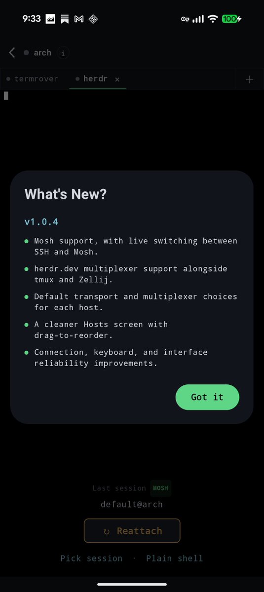ptgamr's tweet photo. New @TermRover release v1.0.4

Mosh + @herdrdev support is live on Android. iOS is under review. https://t.co/v5JrpER2lJ