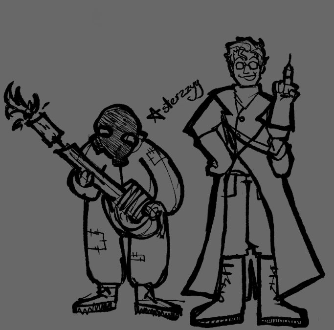 Asterzzyy's tweet photo. I drew these two from memory.. (my memory isnโt too great ๐
) #tf2 #tf2medic #tf2pyro #tf2art https://t.co/IzuDSEVkvB
