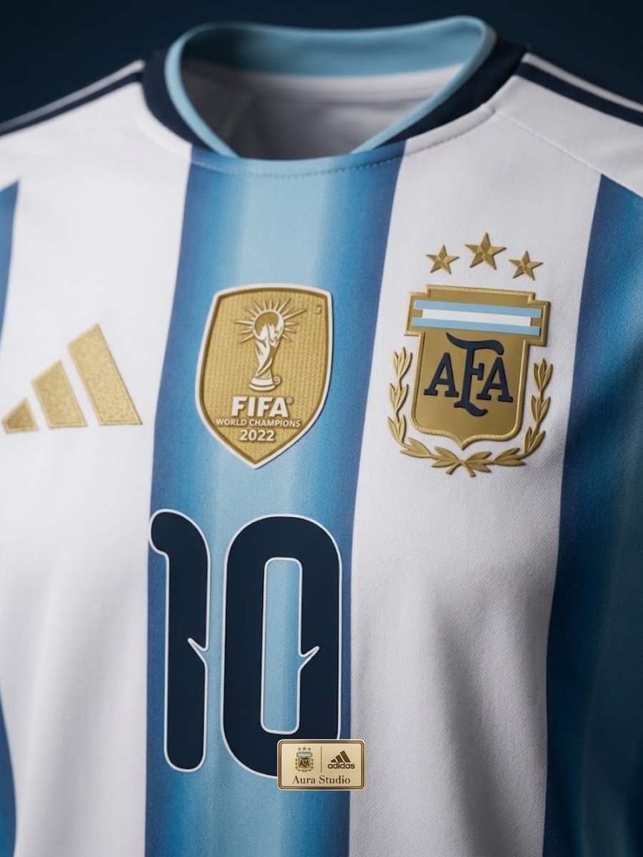 aura_de_barrio's tweet photo. 🇦🇷 Argentina 2026 | Home
Aura Studio — Al Detalle
La Selección Argentina y su camiseta para defender mañana la Copa del Mundo, confeccionada por Adidas.
Las tradicionales franjas celeste y blanco se mantienen como eje identitario, con un degradado sutil en las bandas azules que aporta profundidad visual. El cuello y los puños en azul marino oscuro generan un contraste limpio, mientras que el escudo de la AFA —acompañado por tres estrellas doradas— y el logo Adidas en dorado refuerzan el peso histórico de la pieza. El parche oficial de la FIFA World Cup 2026 en la manga izquierda, junto al badge de campeones del mundo en el pecho, convierten a esta camiseta en un documento visual del momento que atraviesa el seleccionado. El dorsal 10 en azul marino sobre las franjas completa una composición que equilibra tradición y contexto mundialista.
En esta entrega de Aura Studio, observamos la camiseta al detalle: sus líneas, materiales, textura, construcción y elementos gráficos.
Publicación editorial e informativa sobre un lanzamiento oficial. No se realizan ventas ni se ofrecen productos.
#FootballShirts #FootballCulture #AuraStudio #Argentina #LaAlbiceleste #Adidas #WorldCup2026