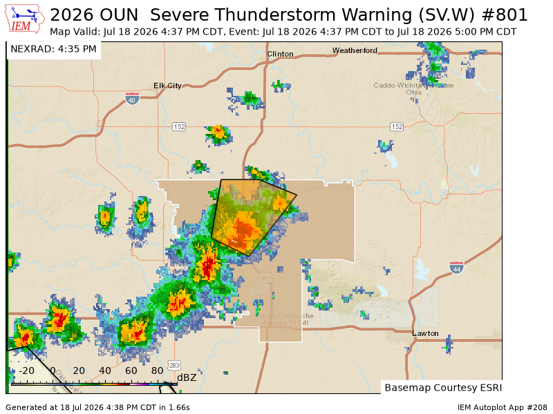 iembot_ok's tweet photo. OUN issues Severe Thunderstorm Warning [wind: 60 MPH (OBSERVED), hail: <.75 IN (RADAR INDICATED)] for Kiowa [OK] till 5:00 PM CDT https://t.co/Rula409YbH https://t.co/7FmR7ZXt1R