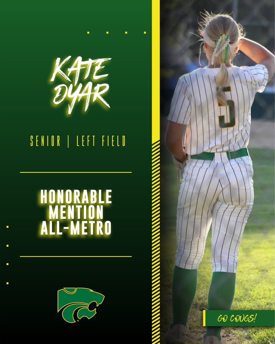 JFKsoftball's tweet photo. Congrats to the following Kennedy Softball players &amp; coaches on their All-Conference &amp; All-Metro awards! An unforgettable regular season with a trip to the 2026 @IGHSAU State Softball Tournament up next!💚💛 #gocougs https://t.co/oXPo0F4Hzu