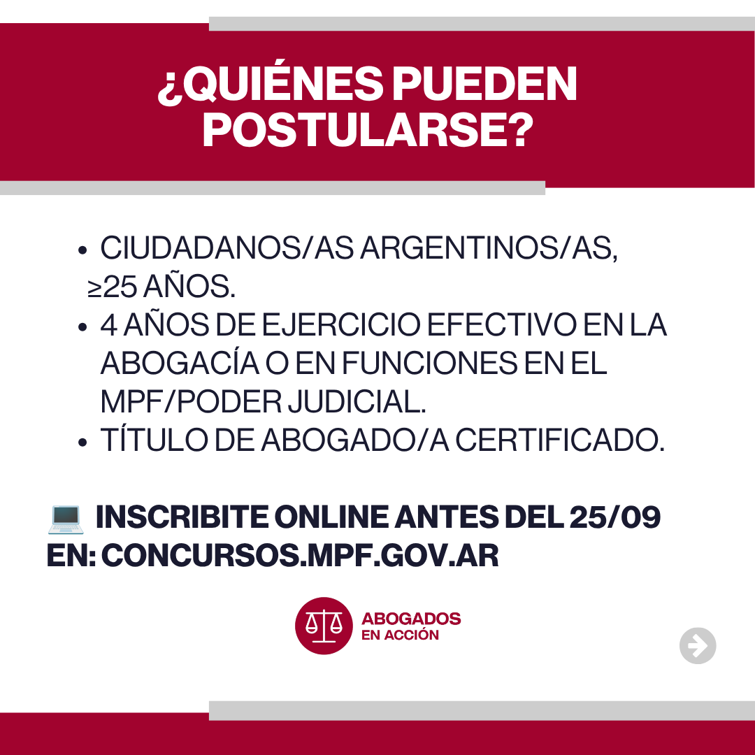 AbogadosEA's tweet photo. 📢 ¡Atención abogados!

El Procurador Casal convocó 17 vacantes para fiscales federales en todo el país. Una oportunidad única para formar parte de la Justicia Federal y ampliar tu experiencia profesional.

Revisá los requisitos, fechas y provincias involucradas en nuestras placas y no pierdas la oportunidad de postularte.

Participar te permite fortalecer tu carrera y sumarte al servicio de la Justicia.