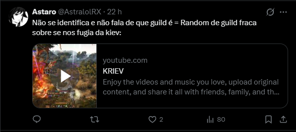 AstralolRX's tweet photo. @ChozinhaBDO Atemporal 
"Não se identifica e não fala de que guild é = Random de guild fraca" https://t.co/Qca1BNbS5j