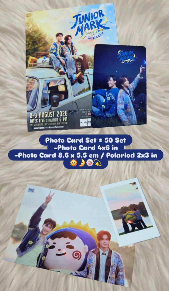 JMMissmile's tweet photo. Give Away #JuniorMarkConcert 
🌞🌛🍥💫
ครั้งแรกกับการทำ Give Away อยากให้ทุกๆคนมารับกันนะ

Photo Card Set = 50 Set
-Photo Card 4 x 6 in
-Photo Card 8.6 x 5.5 cm / Polariod 2x3 in

Photobooth 2 x 6 in  = 100 ea.

Random Photo Card 5.5  x  9 cm
= 360 ea.

🗓  9/8/2026
📍  Bitec live
⏰️  ถ้าเราถึงแล้วจะแจ้งอีกทีนะหรือจะเดมมาถามก็ได้นะ

#JuniorMarkSunnyMoonConcert
#Jumarkmo
#JuniorMark
#Giveaway