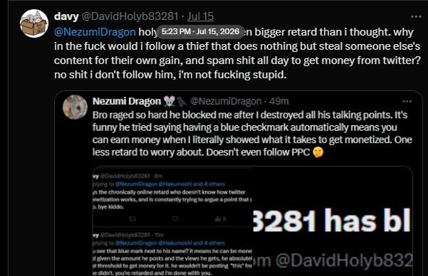DavidHolyb83281's tweet photo. @jellytrap2022 ok then, so why is nezumi, a sinder fan, out here harassing other vtubers? why was he the one who called me a retard first in our interactions, when before that, i had been cordial and was only calling out ppc for his content theft. doesn't sound like nezmui's a real pup to me. https://t.co/Bvb8yuqDV0