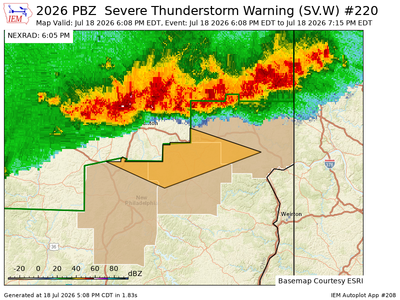 PBZ issues Severe Thunderstorm Warning [wind: 60 MPH (RADAR