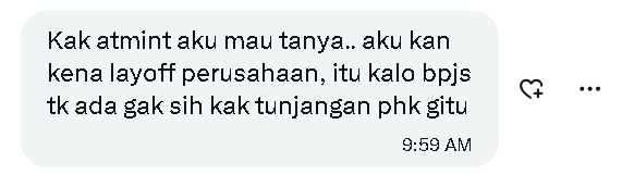 MenteriPekerja's tweet photo. Program BPJS yg bisa di manfaatkan kalo kena layoff/PHK :

BPJS Ketenagakerjaan 
1. Pencairan saldo JHT 
2. Claim manfaat JKP (Jaminan Kehilangan Pekerjaan)
- Bisa dapet 60% Gaji selama 6 bulan (maksimal 3 jt)
- Pelatihan Kerja, Konseling dan Informasi pasar kerja

BPJS Kesehatan 
1. Manfaat BPJS Kesehatan selama 6 bulan GRATIS setelah PHK 

Syaratnya :
- Tanda terima laporan PHK dari Dinas Ketenagakerjaan 
- Bukti pendaftaran Perjanjian Bersama (PB)
- Petikan atau putusan Pengadilan Hubungan Industrial
