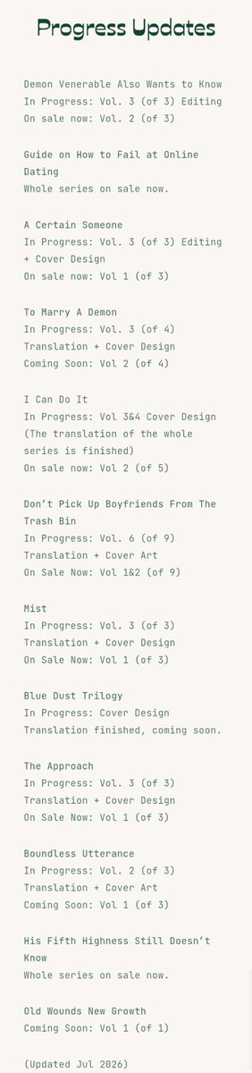 haitangbooks's tweet photo. Progress Update Jul 2026 https://t.co/3WyNSl9nsv