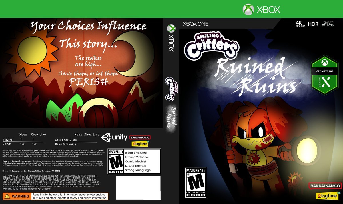 Alpha_Wolfster's tweet photo. "Smiling Critters: Ruined Ruins." @floofy_chu 

If this game actually existed, what Achievement names do you think it would have?

100%ing the game - '100G Hours of Joy'

#Dogday #RERRAU #SmilingCritters #SmilingCrittersAU #NightmareCritters #DaydreamCritters #FrowningCritters https://t.co/Xpnbr3RyAu