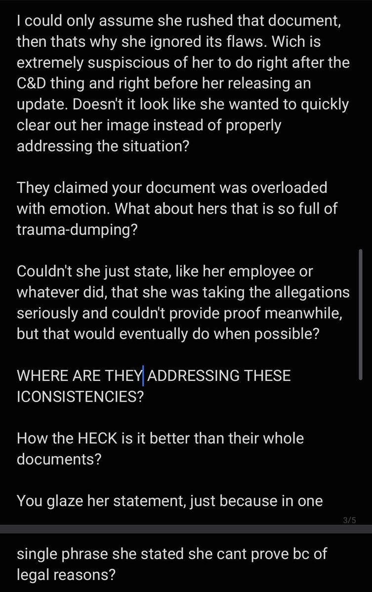 Dispositivijrd's tweet photo. @BoyImPlagued I want to repost this here because I want more people to see it. 

They claimed Qwel's document alone "handled several parts of the situation than the smear documents did" 
How.
Its like theyre glazing everything about her. 😐 https://t.co/zf61vbiOeN