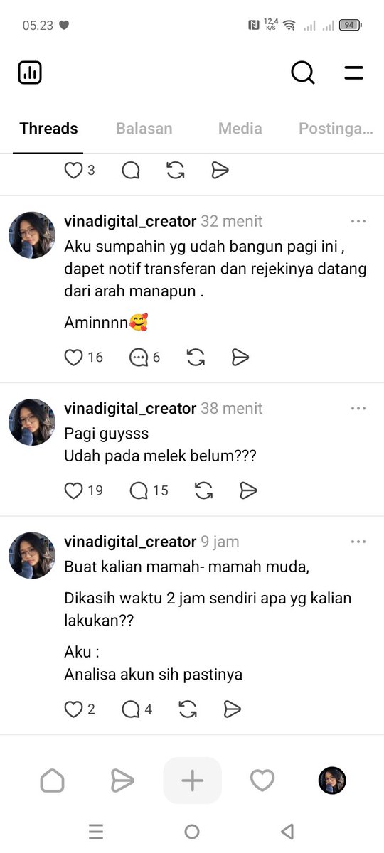 Vina_creator's tweet photo. Nah yg aku suka dari threads adalah algoritmanya cepet banget nyampek ke orang- orang yg relate.

Jadi kemungkinan dapet cuan ada banget dari situ .

Bisa dijadikan opsi kedua sebelum berkarier ke X , untuk menopang hidup dulu lah ...

Pagi ini udah dapet segini ,semoga nanti siang 200k.Aminnnnn