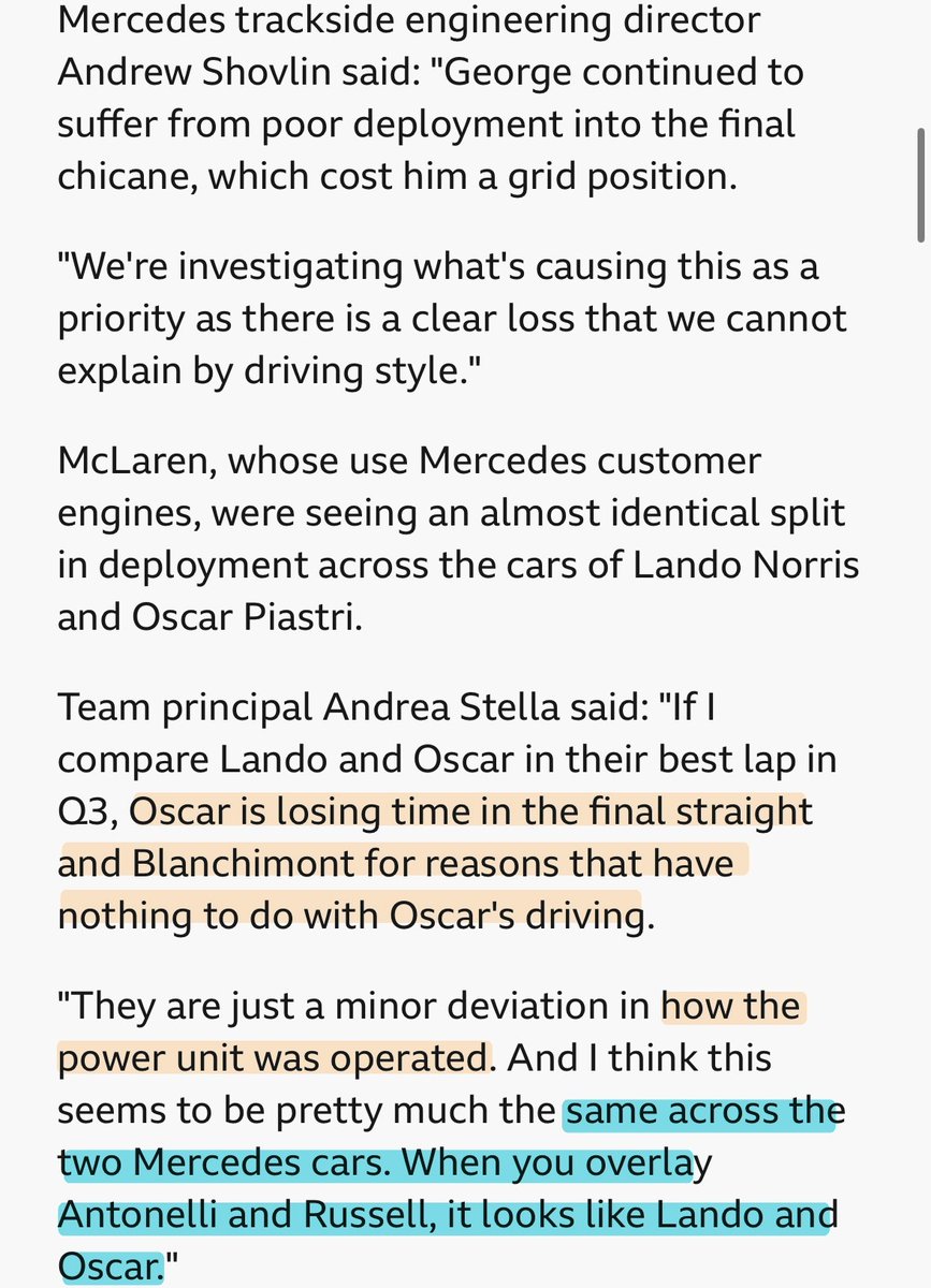 uruptosmth's tweet photo. this is what we call a competent, sensible Team Principal. McLaren have figured it out after ONE session.

on the other hand, Mercedes took 4 ENTIRE WEEKS to finally acknowledge the issue that has been plaguing the whole month. And Toto Wolff is still not taking accountability. https://t.co/L1T7aIdAgA