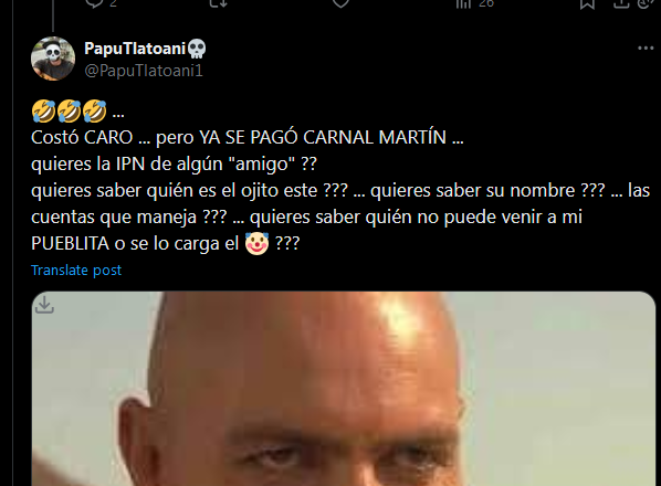 joeblack47's tweet photo. @PapuTlatoani01 En fin, nunca fuiste el más brillante, ni con más palabra ... en fin quitate el follow las veces que quieras, veremos si lo puedo automatizar con las nuevas apis del señor musk para que te pelees ahora con un script. 😆 https://t.co/KnAKOKVDyc
