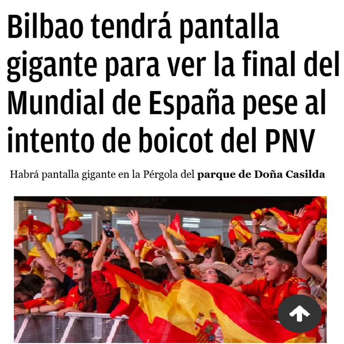 CCivicaCatalana's tweet photo. Si algo molesta a bildutarras y recogenueces, es ver la mayor ciudad vasca llena de gente joven con banderas españolas.

Han vallado zonas y han puesto todas las trabas burocráticas posibles pero no lo han conseguido

Habrá pantalla en el Parque de Doña Casilda

Vamos España🇪🇸!! https://t.co/SwzqI908GK