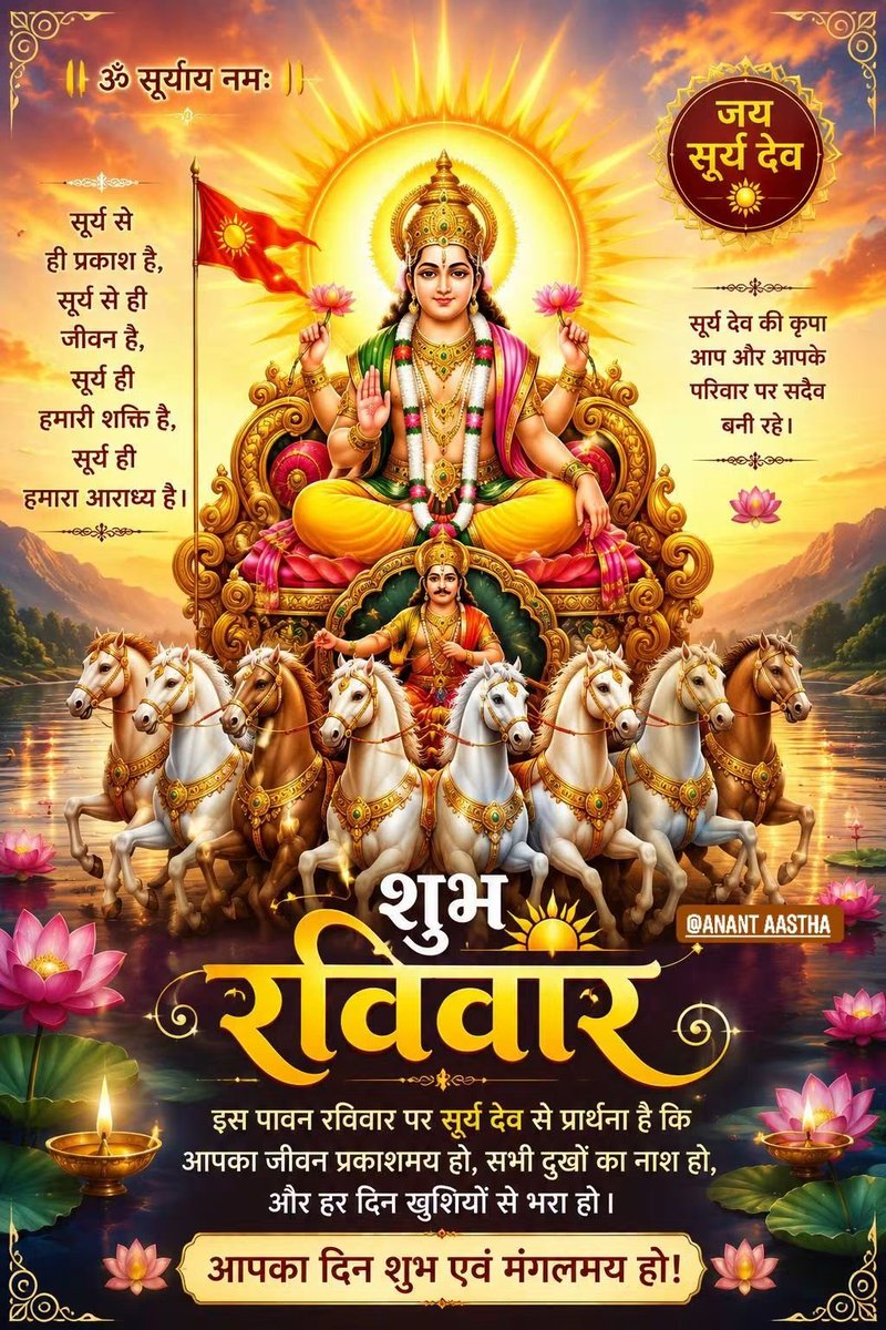 RakeshYadav_Ji's tweet photo. 🌞 ॥ ॐ सूर्याय नमः ॥ 🌞
शुभ रविवार! 🙏
भगवान सूर्य देव की असीम कृपा से आपका हर दिन नई ऊर्जा, उत्तम स्वास्थ्य, सफलता और खुशियों से भर जाए।
सूर्य देव का प्रकाश आपके जीवन से हर अंधकार को दूर करे, आपके घर-परिवार में सुख, शांति, समृद्धि और सकारात्मकता का वास हो।
✨ प्रार्थना है https://t.co/GOYfaRlh0s