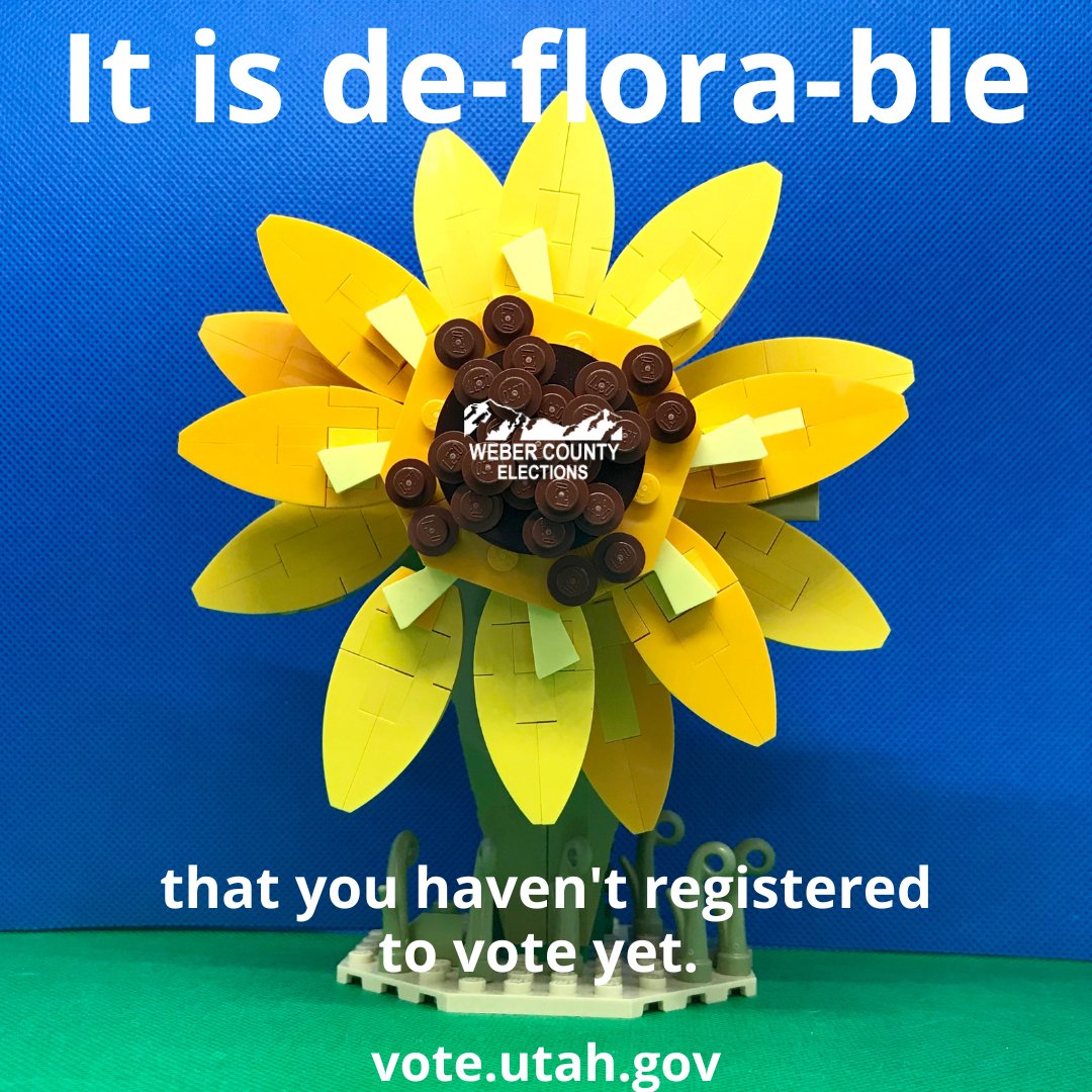 WeberElections's tweet photo. Have you registered to vote yet?
https://t.co/yxHIfdkFMI
#LEGOMEMES #LEGO #puns #sunflowers #flowerpuns #memes #voterregistration #webercounty #register #vote #participate #haveavoice #utahelections #electionsutah https://t.co/6RXtA2PZVN