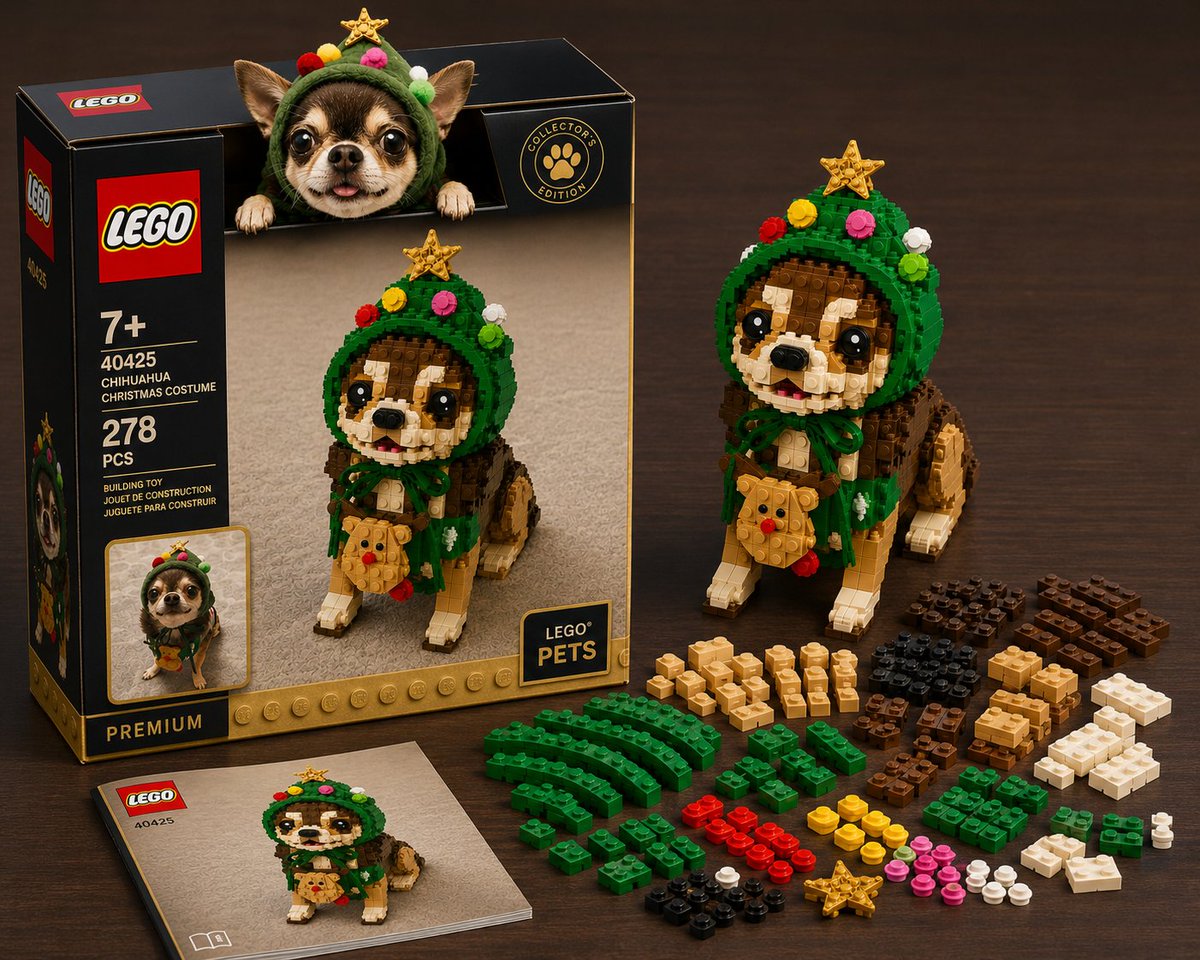 renozax's tweet photo. 毎日暑すぎるので、季節外れのLEGO✨
耳は帽子の中に収められました🤣可愛い···😭💕
 #チワワ  #LEGO風 https://t.co/kKzufJpBKf