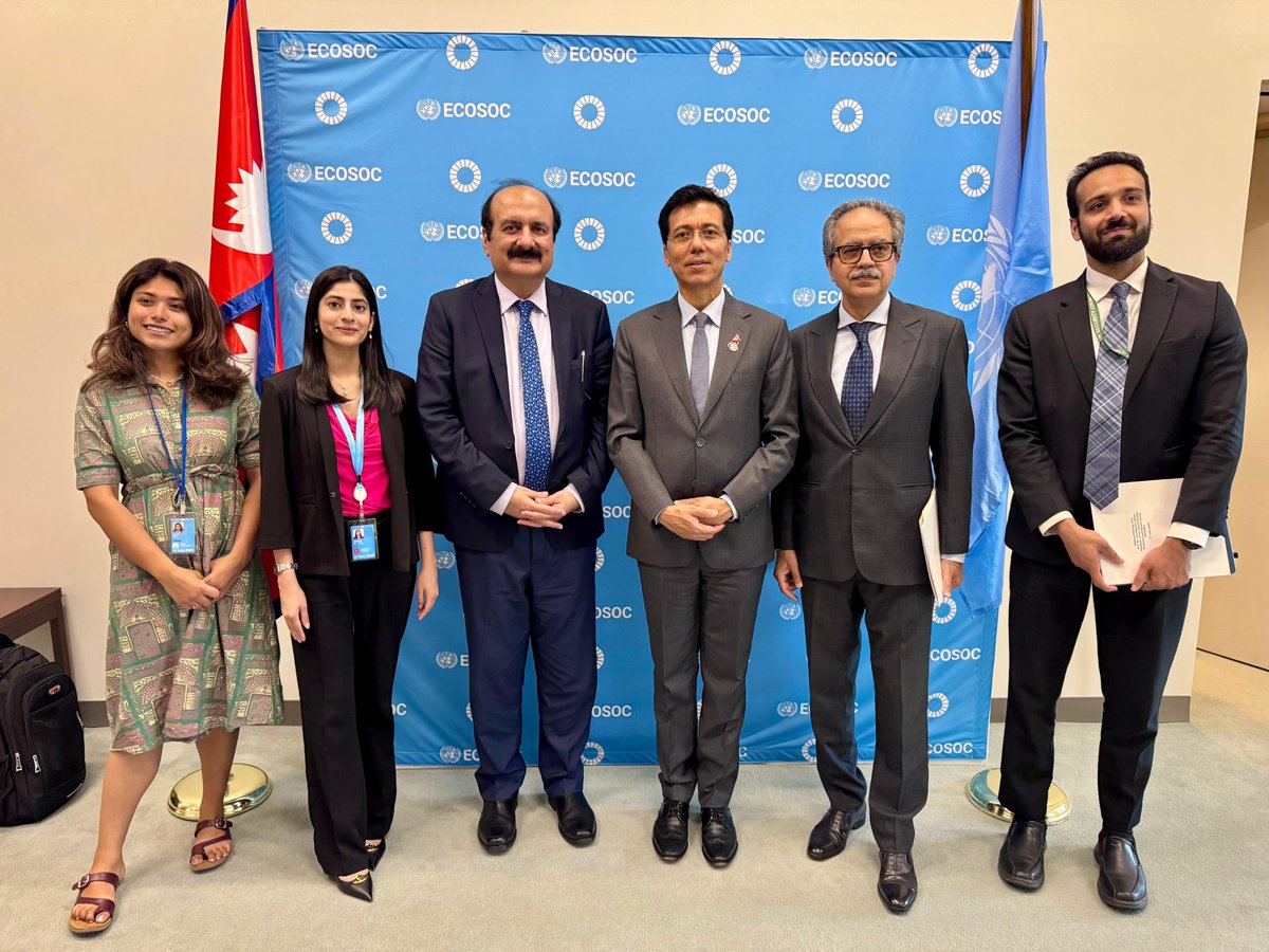 PakistanUN_NY's tweet photo. Rana Mashhood Ahmad Khan, Chairman of the Prime Minister's Youth Programme (PMYP), met with H.E. Lok Bahadur Thapa, the President of @UNECOSOC and  the Permanent Representative of Nepal to the United Nations on the sidelines of the High-Level Political Forum (HLPF2026). 

They discussed a wide range of issues including empowering young people through education, skills development, entrepreneurship, decent work, and digital inclusion as key drivers of sustainable development.

They also underscored the importance of strengthening youth participation in decision-making and fostering innovation to accelerate progress on the #SDGs. They expressed their readiness to working together in the lead-up to the SDGs Summit 2027 to advance the #2030Agenda. 

@PakistanPR_UN
@Asimiahmad
@ranamashhood
@PMsYouthProgram
@PTVNewsOfficial
@RadioPakistan
@PakTVGlobal
@GovtofPakistan