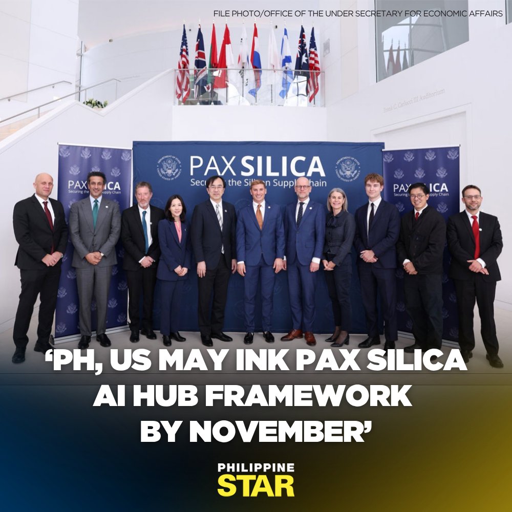 PhilippineStar's tweet photo. The Philippines and the United States may sign the framework deal for the Pax Silica artificial intelligence (AI) hub by November, according to the Bases Conversion and Development Authority (BCDA). https://t.co/UlMND1qIwO https://t.co/7nPrf7Iiu3