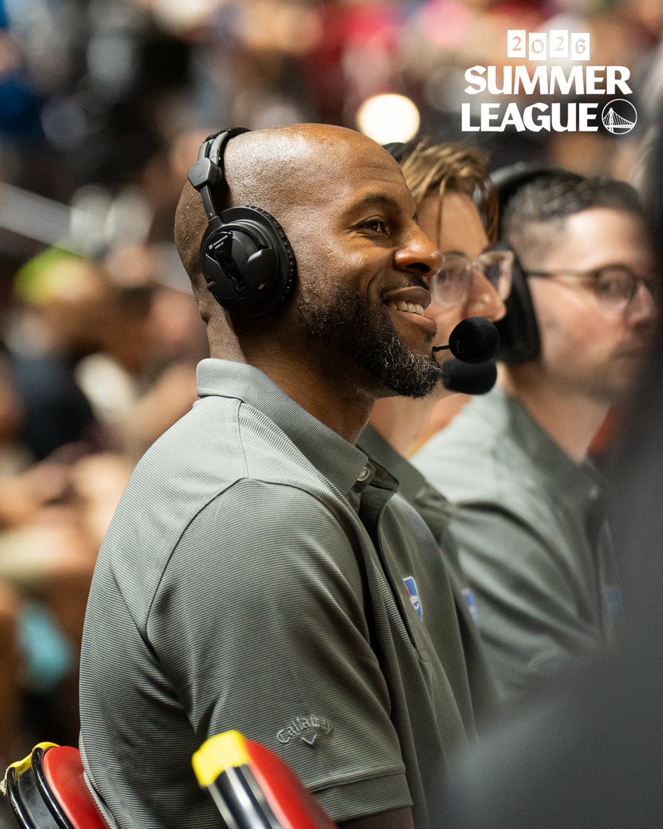 warriors's tweet photo. 👋 @andre on the mic for the Summer League semis 🎙️ https://t.co/Ysv4MvebCP