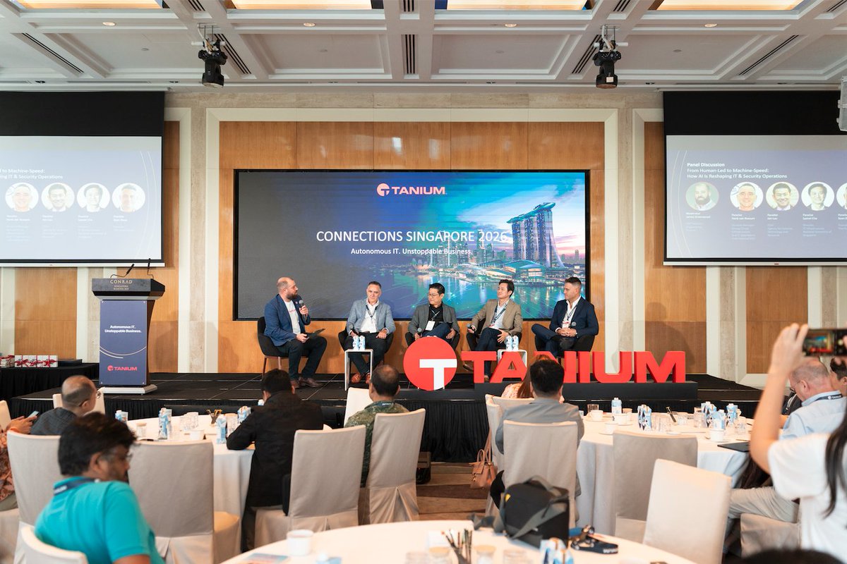 Tanium's tweet photo. IT and security leaders across ASEAN gathered at Connections Singapore 2026 last week to answer one question: how do you move at machine speed wwithout losing control? The answer: Tanium Atlas.
Thank you to all who joined us!
#TaniumConnections #AutonomousIT #ASEAN https://t.co/8zf1o5Axf3