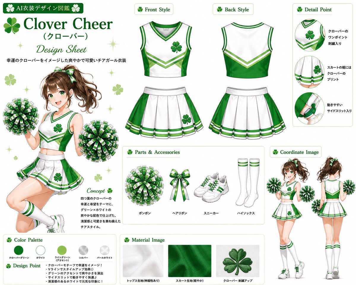 ♥スマイルクローバー様♥ 👗AI衣装デザイン図鑑👗 Megumix Simple Cheerleader Collection