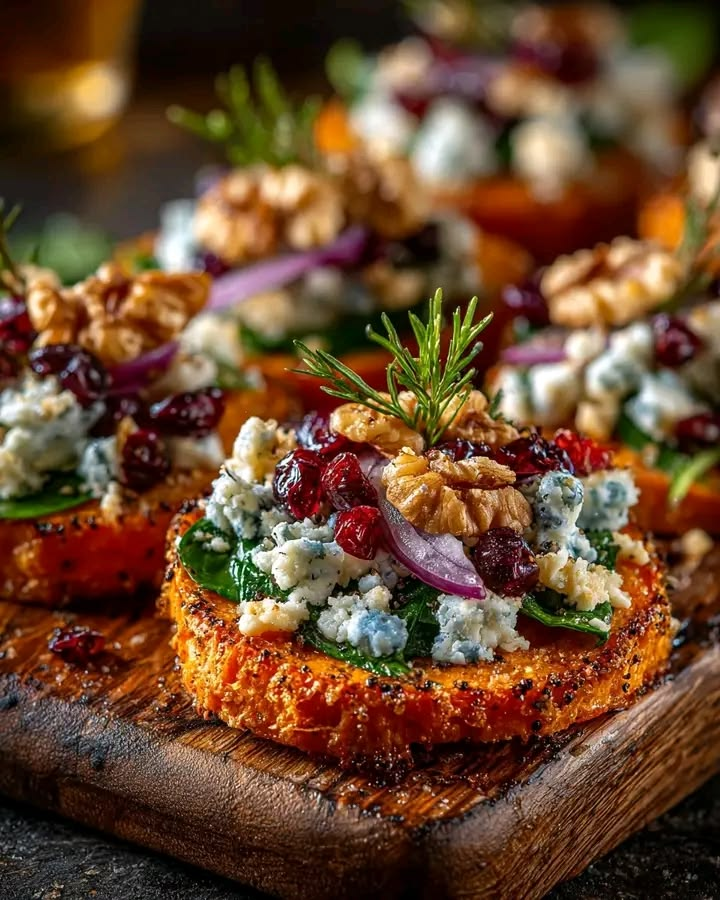 rock716860's tweet photo. Sweet Potato Rounds with Blue Cheese, Cranberry &amp; Honey Walnut Crunch https://t.co/mTumoBRG4F