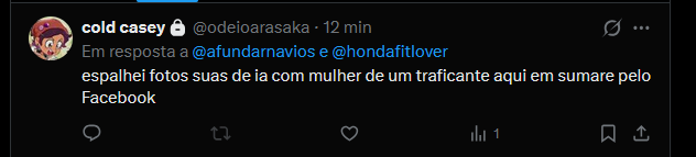 afundarnavios's tweet photo. @hondafitIover @odeioarasaka como se algum dia eu fosse pisar nessa merda de cidade kkkkkkkkkkk https://t.co/zTcQDxXvNO
