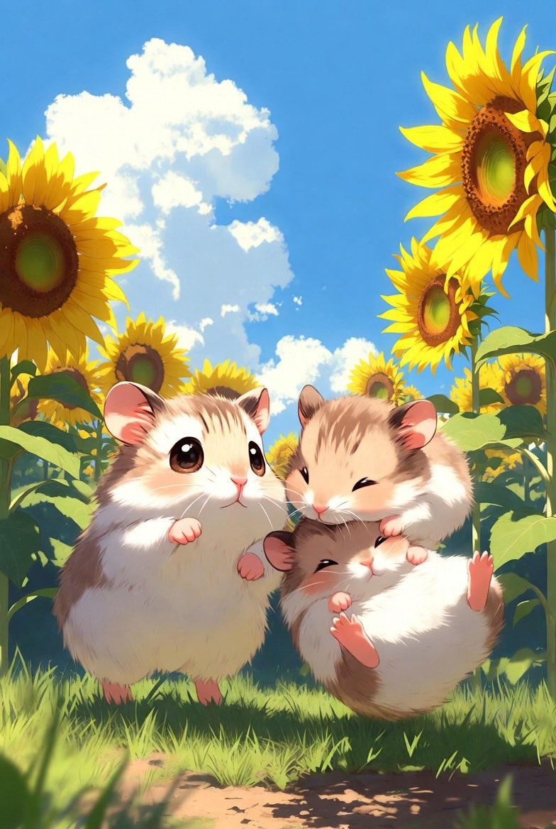 RT @G4rGBOuEPQ5INUH: ハムちゃんとひまわり🌻🐹☀️