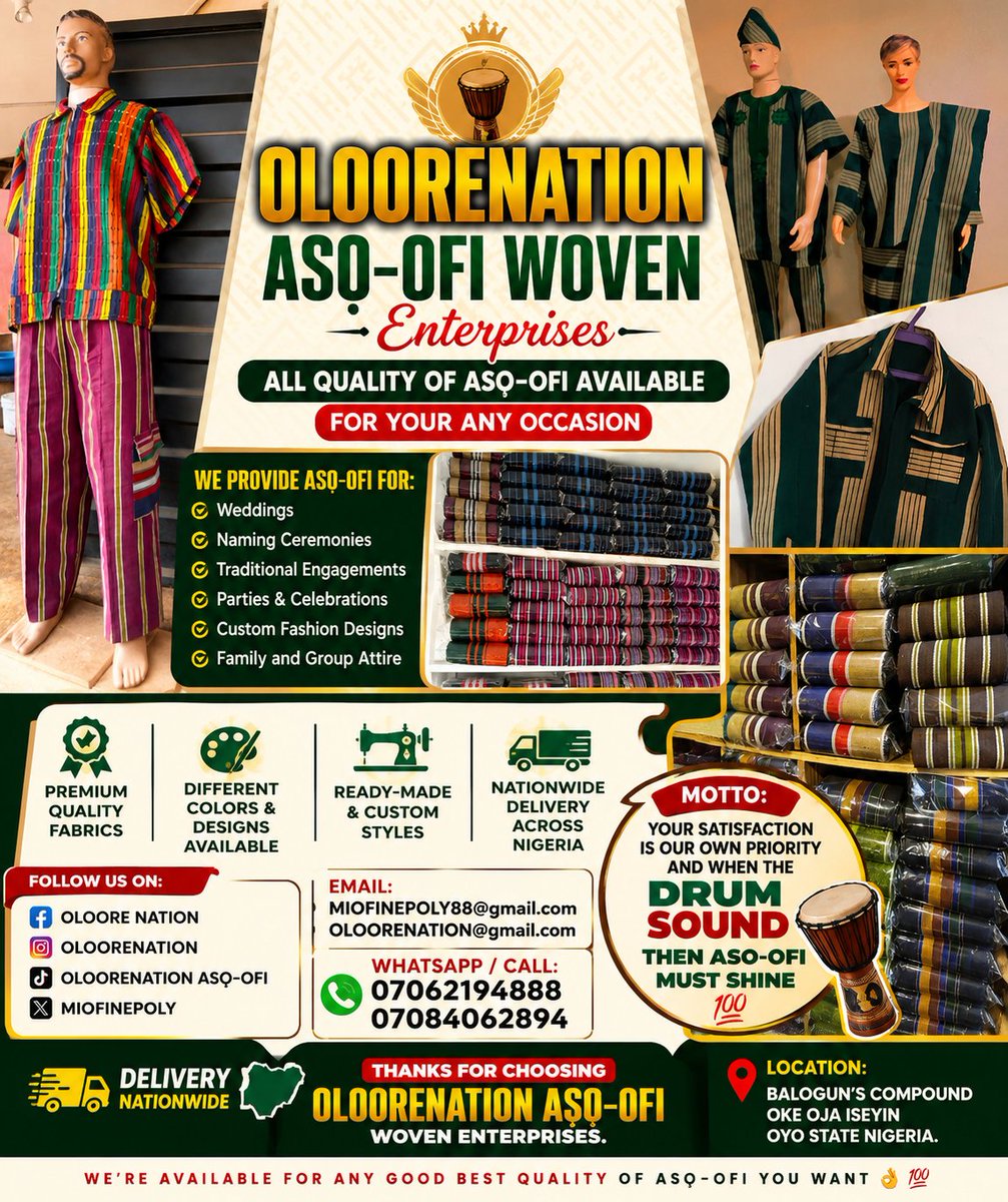 MiOfine_Poly's tweet photo. @suraiya_sani Dm me with any kinds of Asọ-Oke you want... Delivery Nationwide 💯.     Your Sure Plug 🔌 Asọ-Oke vendor... https://t.co/l23oPoFVwM