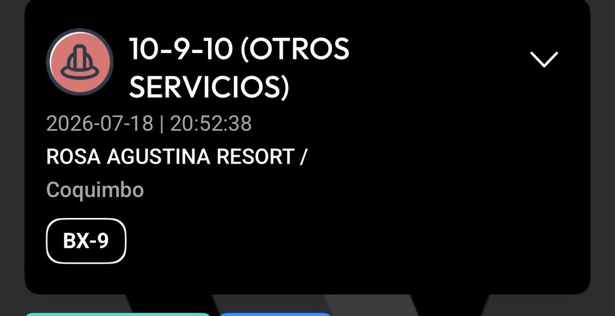 Novenacbc's tweet photo. 𝗘𝗠𝗘𝗥𝗚𝗘𝗡𝗖𝗜𝗔🚒💨| Sale BX9 a 10-9-10 (Otros Servicios - Apoyo con Motobomba por inundación) Resort Rosa Agustina #Guanaqueros. https://t.co/cZfFbUKJPh