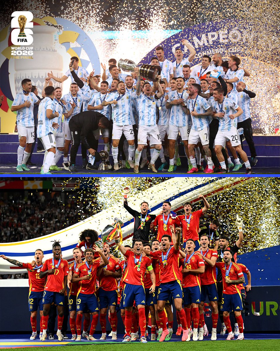 FIFAcom's tweet photo. A @FIFAWorldCup Final first 👀

This is the first time that the reigning European and South American champions are set to face each other at a FIFA World Cup Final. https://t.co/RxyUQ1vzIw