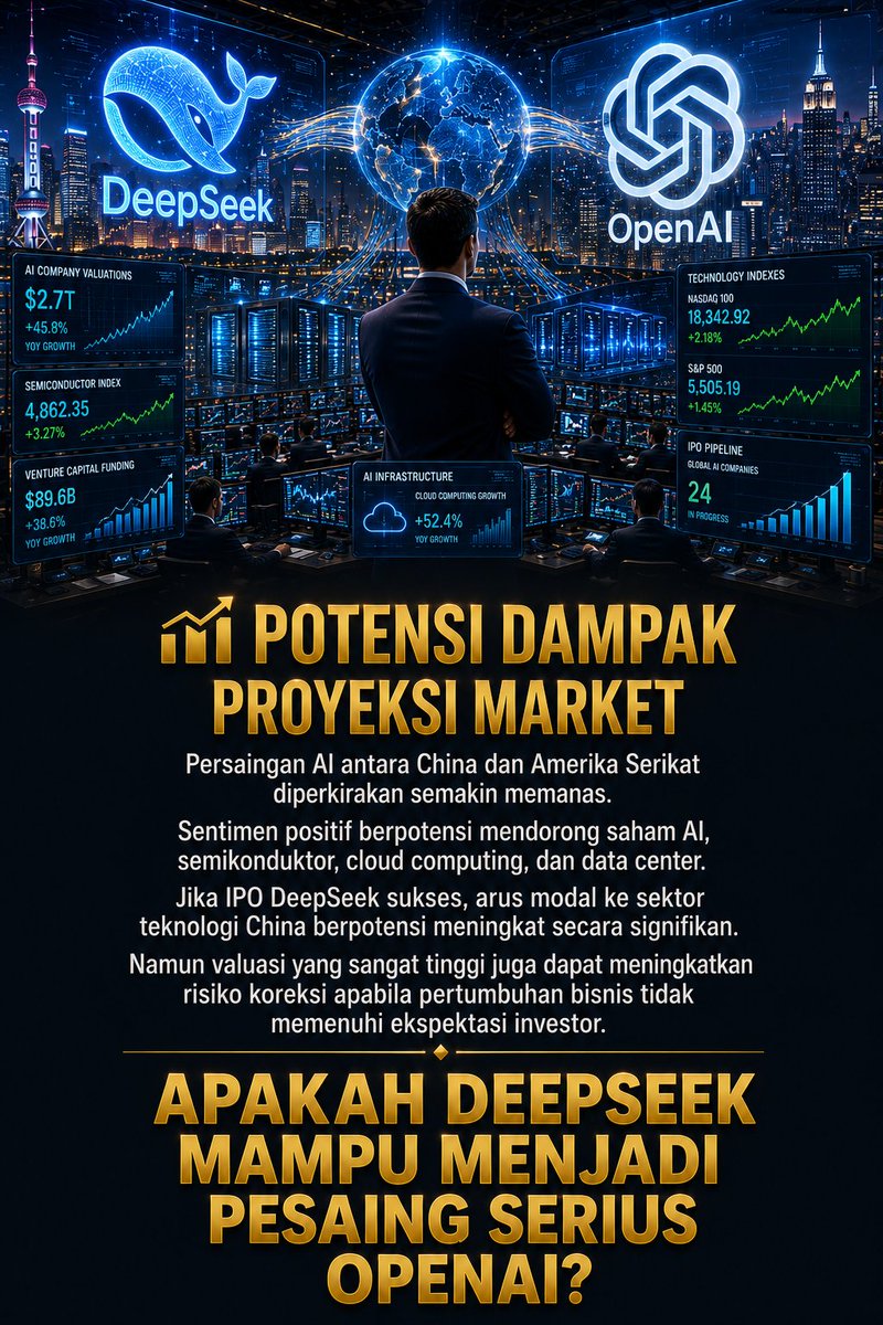 CUKONG_inCRYPTO's tweet photo. 🚨 BREAKING
DeepSeek dikabarkan mencapai valuasi sekitar Rp929 triliun dan bersiap menuju IPO.
Apakah ini awal kebangkitan AI China untuk menantang dominasi AI Amerika?
Bullish atau hanya hype? 👇
#DeepSeek #AI #Crypto #CUKONGinCRYPTO https://t.co/68sqmUIqH4