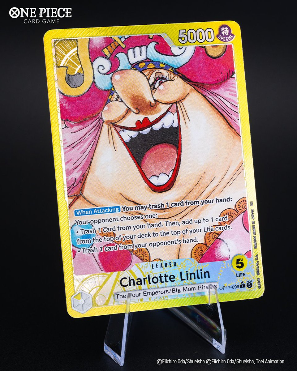 OPMerchandise's tweet photo. Official in person photo of the English Alternate Art Leader Charlotte Linlin for OP17 The World's Strongest Warriors.

🇯🇵: August 22, 2026
🇺🇸: August 28, 2026

#OnePiece
#OnePieceCardGame https://t.co/oPAuyT1y6r