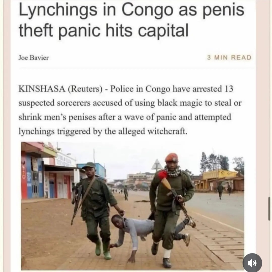 jomickane's tweet photo. Police in Congo have arrested 13  suspected sorcerers accused of'using black magic to steal or shrink men's penises after a wave of panic and attempted lynchings triggered by the alleged witchcraft
🤔🤣. 
Its one thing trying to shrink them but how exactly are they stealing them and what are they doing with the stolen ones 🤔